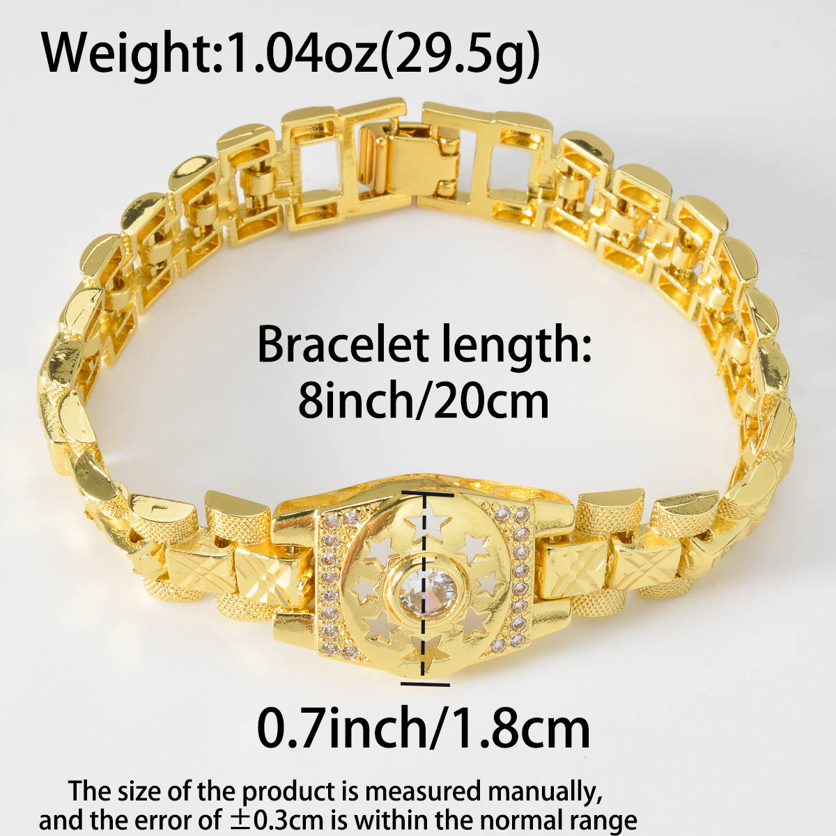 Middle Eastern Directional Zirconia Hollow Starburst Watch Chain Bracelet